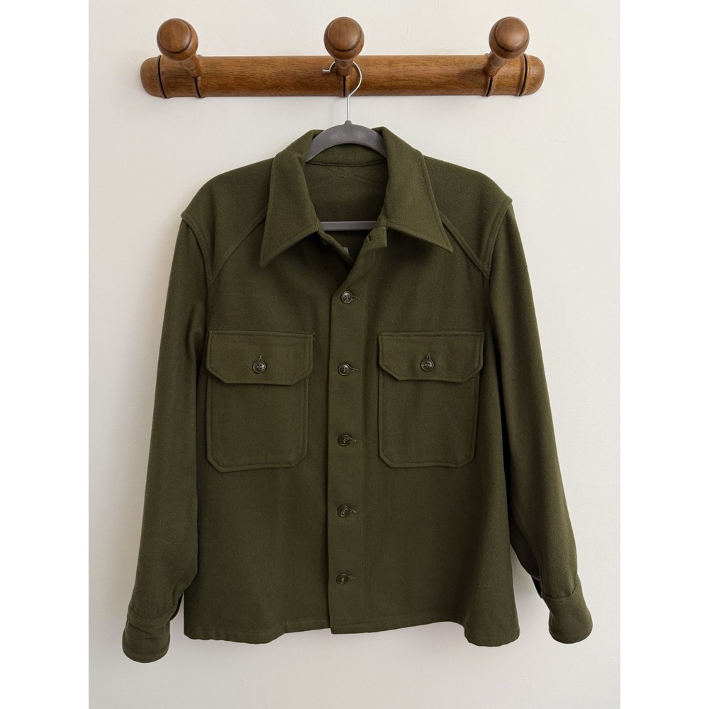 Vintage Military Shirt Mens M Olive Green OG-108 Wool US Army Korean War 50s